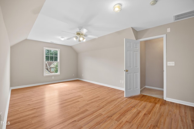 4608 Regency Dr, Durham, NC 27713 - bonus room featuring light wood finished floors, a ceiling fan, lofted ceiling, and baseboards