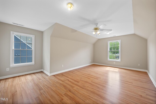 4608 Regency Dr, Durham, NC 27713 - bonus room with ceiling fan, light wood-style flooring, vaulted ceiling, and baseboards