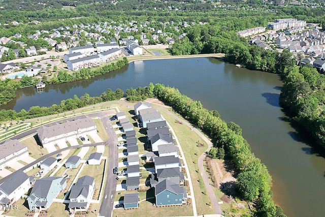 aerial view featuring a water view and a residential view