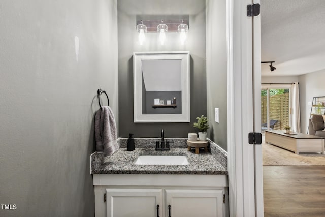 bathroom featuring vanity and wood finished floors