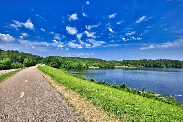 property view of water featuring a forest view