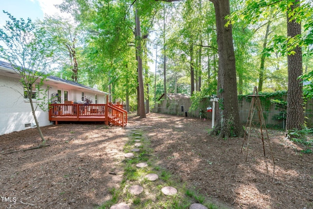 fenced backyard with a wooden deck