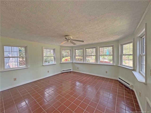 161 Lakeview Dr, Southern Pines, NC 28387 - unfurnished sunroom featuring a baseboard heating unit and a textured ceiling