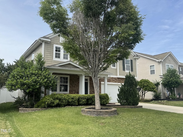 view of front of home with an attached garage, driveway, and brick siding