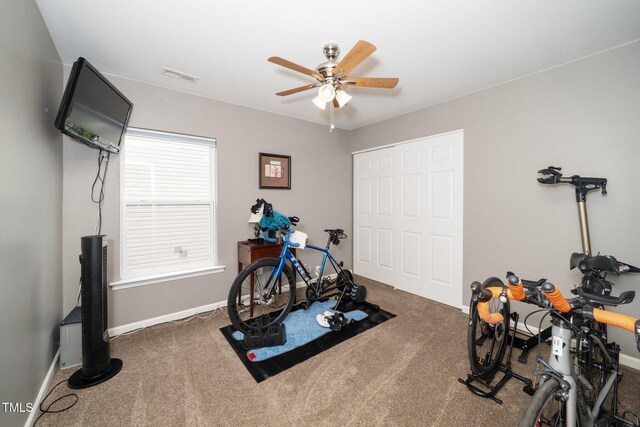 149 Cinder Cross Way, Garner, NC 27529 - exercise room featuring carpet, ceiling fan, and baseboards