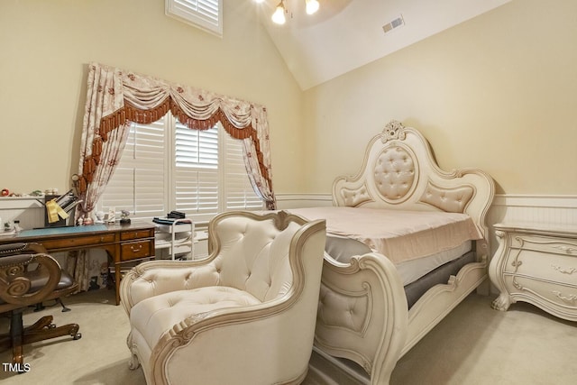 5901 Charleycote Dr, Raleigh, NC 27614 - bedroom featuring high vaulted ceiling, visible vents, and carpet