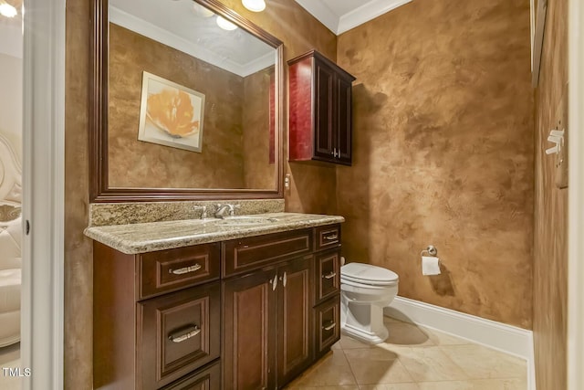5901 Charleycote Dr, Raleigh, NC 27614 - half bathroom with toilet, baseboards, ornamental molding, and vanity