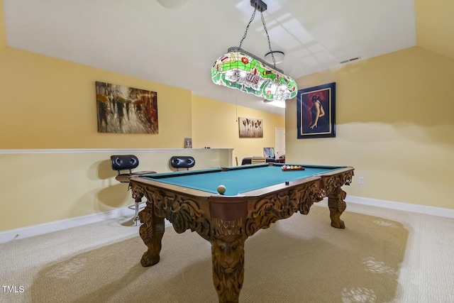 5901 Charleycote Dr, Raleigh, NC 27614 - game room featuring visible vents, carpet flooring, billiards, and baseboards