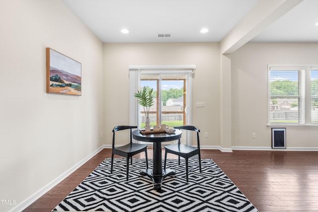 1104 Arden Trace Ct, Fuquay Varina, NC 27526 - dining space featuring dark wood-style flooring, baseboards, and recessed lighting