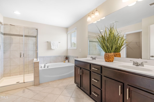 1104 Arden Trace Ct, Fuquay Varina, NC 27526 - bathroom with a shower stall, a garden tub, tile patterned flooring, and double vanity