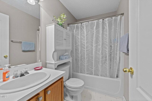 228 Honeywell Way, Fuquay Varina, NC 27526 - bathroom with vanity, a textured ceiling, shower / bath combo, and toilet