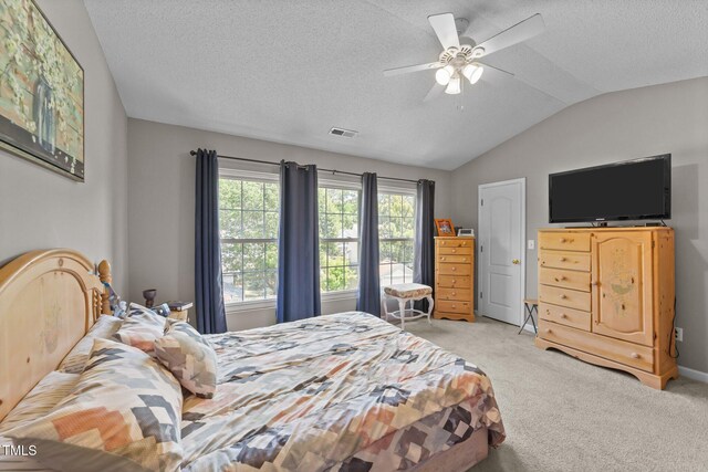 228 Honeywell Way, Fuquay Varina, NC 27526 - bedroom featuring carpet, lofted ceiling, a textured ceiling, and visible vents