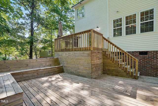 deck featuring stairway