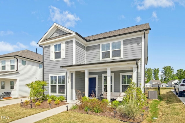 5009 Megara Run, Raleigh, NC 27603 - traditional-style house featuring covered porch and central air condition unit