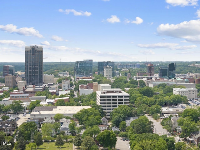 drone / aerial view with a city view