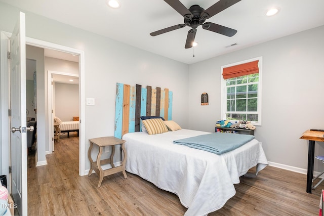 553 Isley Rd, Haw River, NC 27258 - bedroom featuring wood finished floors, recessed lighting, baseboards, and a ceiling fan