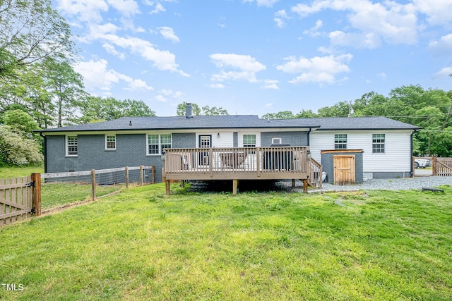 553 Isley Rd, Haw River, NC 27258 - rear view of property featuring a wooden deck, a storage shed, an outbuilding, and crawl space