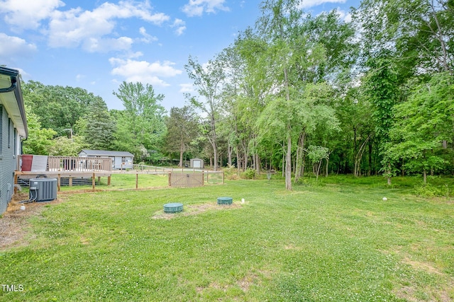 553 Isley Rd, Haw River, NC 27258 - view of green lawn featuring cooling unit and a wooden deck