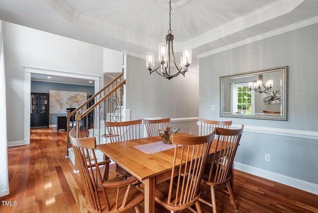116 Dallavia Ct, Morrisville, NC 27560 - dining room with crown molding, a chandelier, and hardwood / wood-style flooring