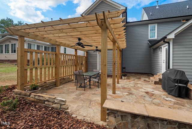 116 Dallavia Ct, Morrisville, NC 27560 - view of patio / terrace with grilling area, a pergola, ceiling fan, and outdoor dining area