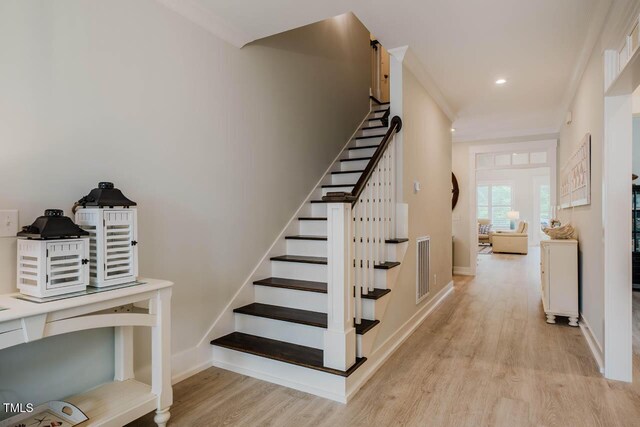 328 Boone St, Chapel Hill, NC 27516 - staircase featuring wood finished floors and baseboards