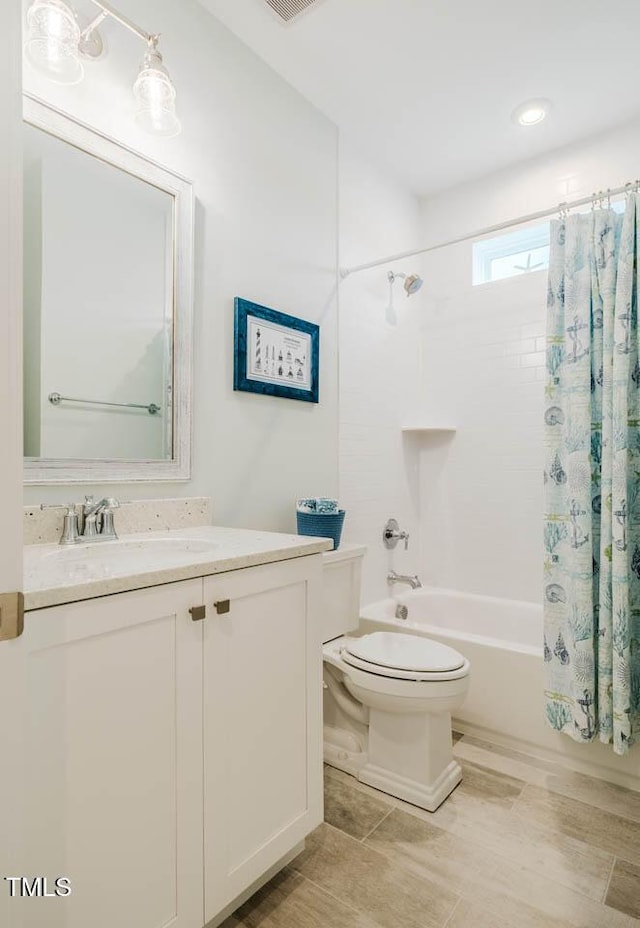 328 Boone St, Chapel Hill, NC 27516 - bathroom featuring shower / tub combo with curtain, toilet, vanity, and tile patterned floors