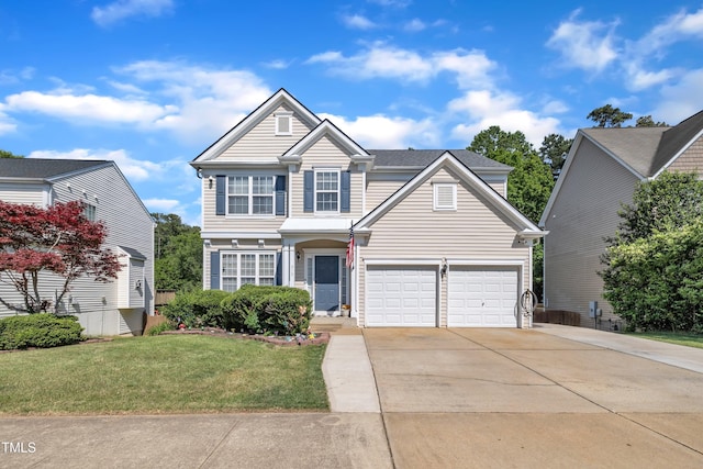312 Grassy Point Rd, Apex, NC 27502 - traditional-style house featuring concrete driveway, a front lawn, and a garage
