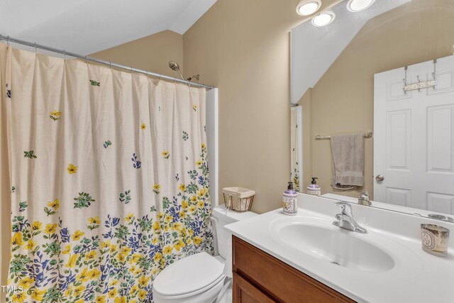 full bathroom featuring vanity, toilet, and a shower with shower curtain