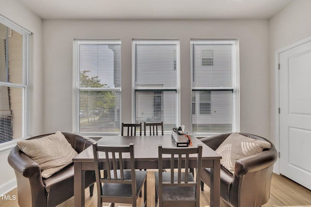 dining space with light wood-style floors