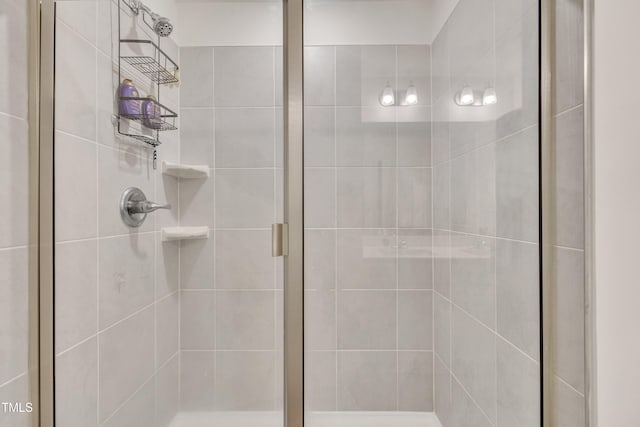 bathroom with a shower stall