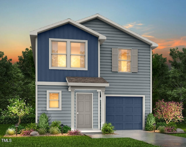 124 Landon Pl, Roxboro, NC 27573 - traditional-style house with a garage, board and batten siding, and concrete driveway
