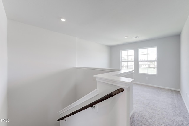 124 Landon Pl, Roxboro, NC 27573 - corridor featuring light carpet, recessed lighting, baseboards, an upstairs landing, and visible vents