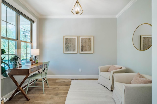 151 Monteith Dr, Chapel Hill, NC 27516 - home office featuring light wood-type flooring, ornamental molding, and baseboards