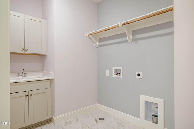 151 Monteith Dr, Chapel Hill, NC 27516 - clothes washing area with electric dryer hookup, light marble finish flooring, cabinet space, hookup for a washing machine, and baseboards