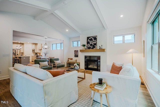 151 Monteith Dr, Chapel Hill, NC 27516 - living room featuring dark wood finished floors, a fireplace, recessed lighting, and baseboards