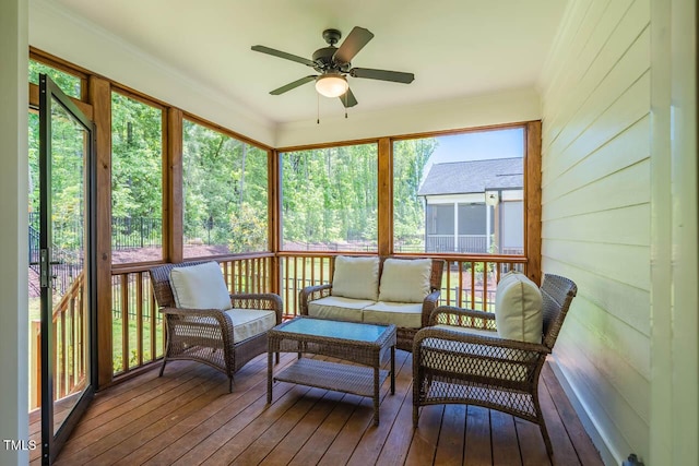 151 Monteith Dr, Chapel Hill, NC 27516 - sunroom / solarium with ceiling fan and an outdoor hangout area