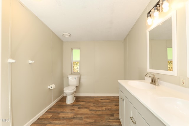 1201 Red Sunset Pl, Siler City, NC 27344 - bathroom with a sink, toilet, wood finished floors, double vanity, and baseboards