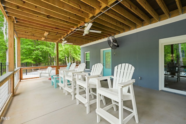 view of patio featuring ceiling fan