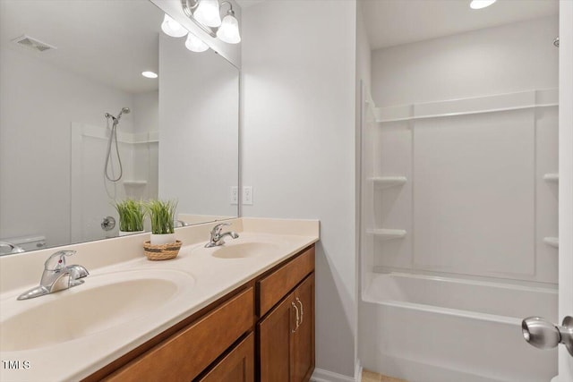 full bath with double vanity and  shower combination