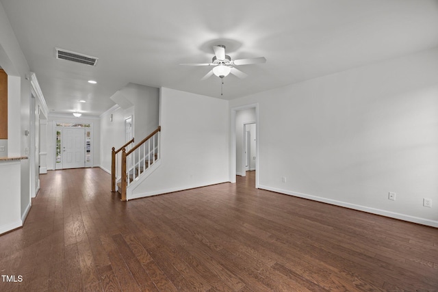 333 Trout Valley Rd, Wake Forest, NC 27587 - unfurnished room featuring dark wood-style floors, stairway, and ceiling fan