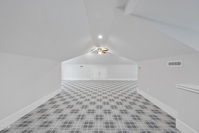 1820 Park Dr, Raleigh, NC 27605 - bonus room featuring lofted ceiling, baseboards, carpet flooring, and ceiling fan