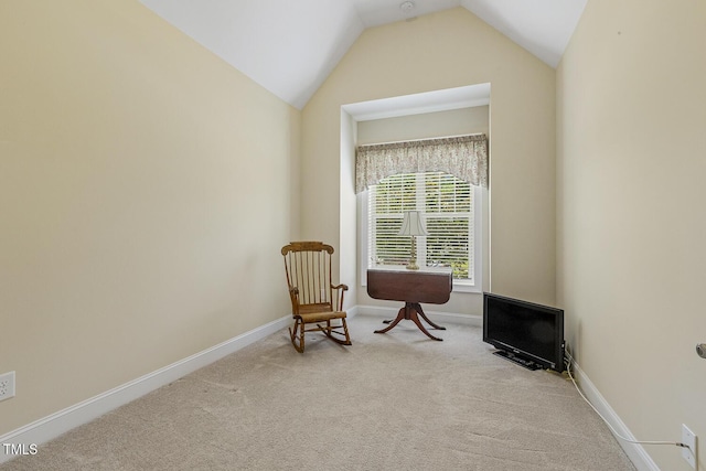 624 Meadowgrass Ln, Wake Forest, NC 27587 - sitting room featuring carpet flooring, baseboards, and vaulted ceiling