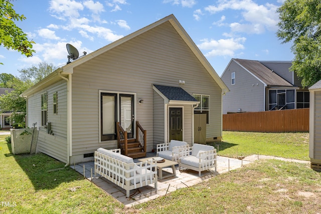 209 Mccarthy Dr, Clayton, NC 27527 - back of house featuring entry steps, crawl space, outdoor lounge area, and a patio area