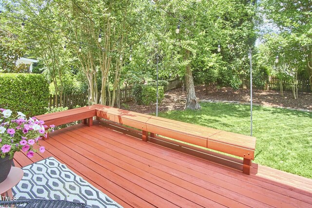 deck featuring a yard and a fenced backyard