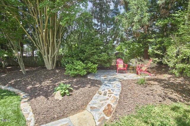 view of yard with fence and a patio area