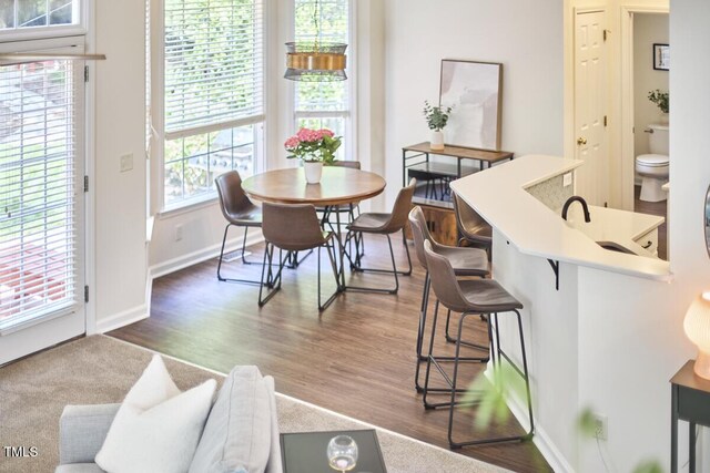 dining room with baseboards and wood finished floors