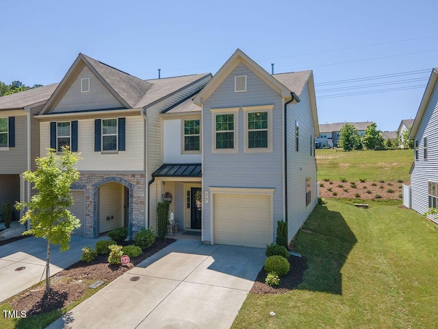 79 Hawkstone Dr, Clayton, NC 27527 - multi unit property with an attached garage, driveway, stone siding, and a front lawn