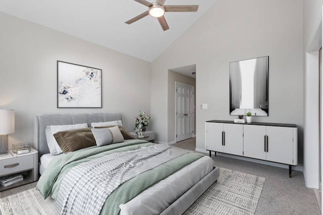 5612 Sandy Trail Dr, Knightdale, NC 27545 - bedroom featuring light carpet, baseboards, ceiling fan, and high vaulted ceiling