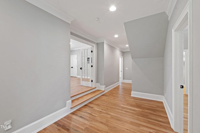 6 Castlewood Dr, Durham, NC 27713 - corridor with crown molding, recessed lighting, baseboards, and light wood-style flooring