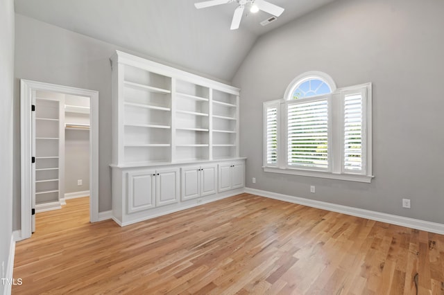 6 Castlewood Dr, Durham, NC 27713 - unfurnished room featuring ceiling fan, light wood-type flooring, vaulted ceiling, and baseboards
